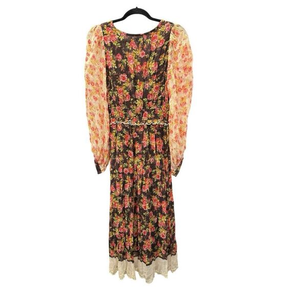 Hemant & Nandita Boho Floral Maxi Dress Peasant Sleeves Romantic S - Picture 3 of 12